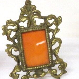 Antique Victorian Rococo Brass Cast Metal Easel Picture Frame Portrait Photo